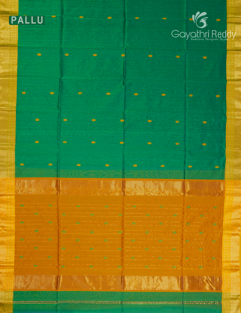 Pure Chanderi Sico Saree in Parrot Green and Mustard
