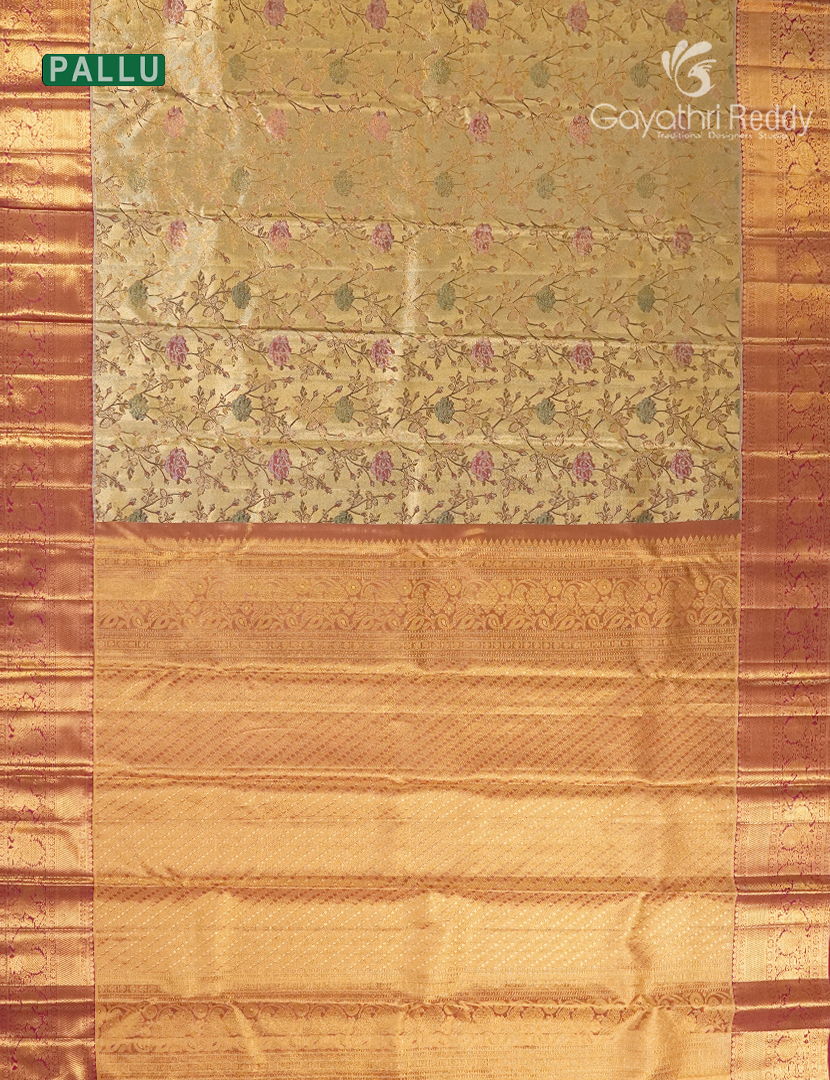 Pure Kanchipuram Silk Bridal Saree in Antique Gold and Deep Pink