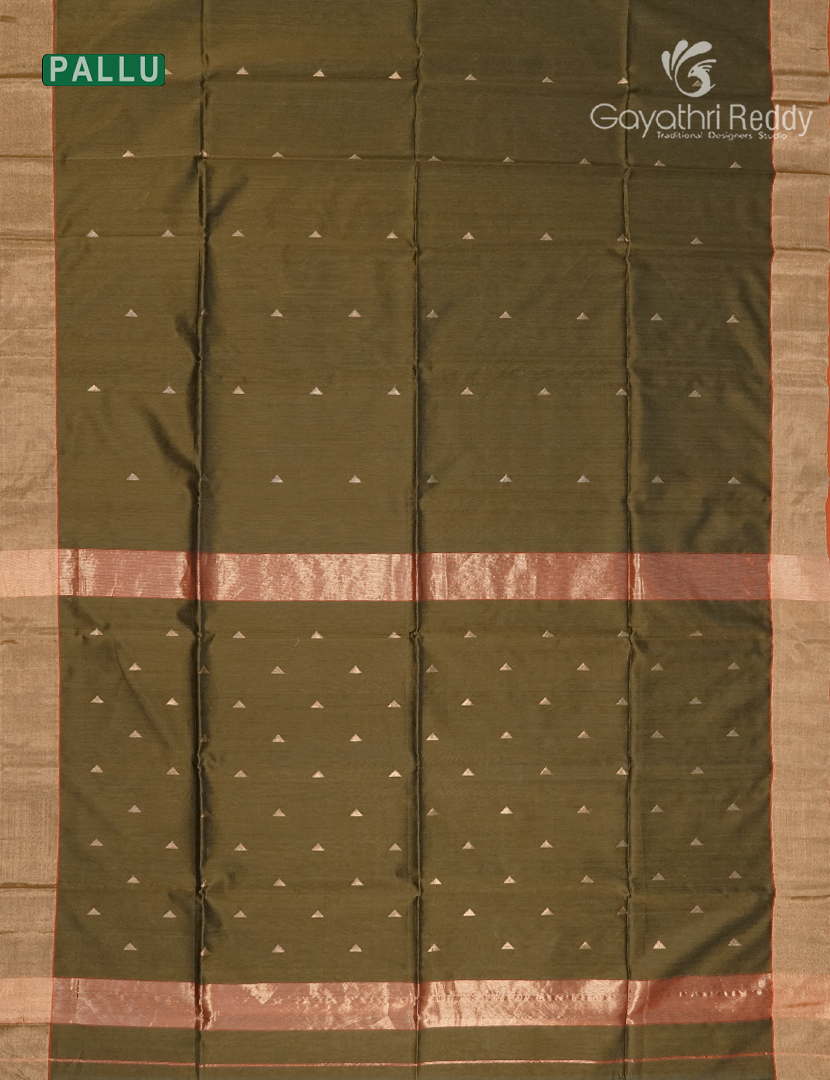 Pure Chanderi Sico Saree in Deep Olive Green