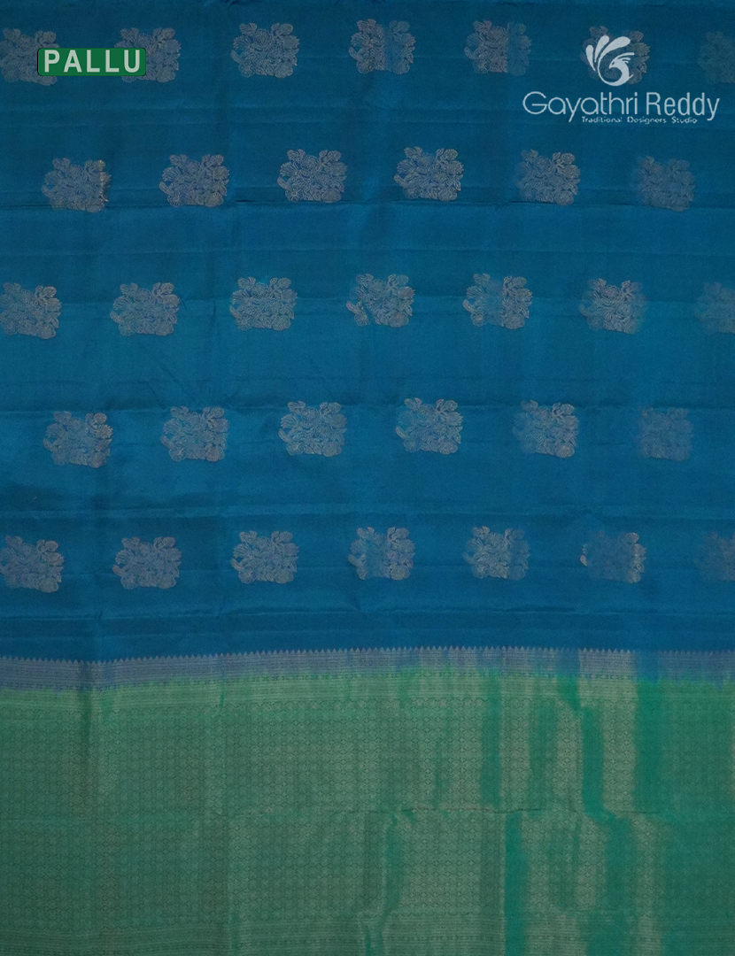 Pure Kanchipuram Silk  Saree in Peacock Blue ( Butta Style )