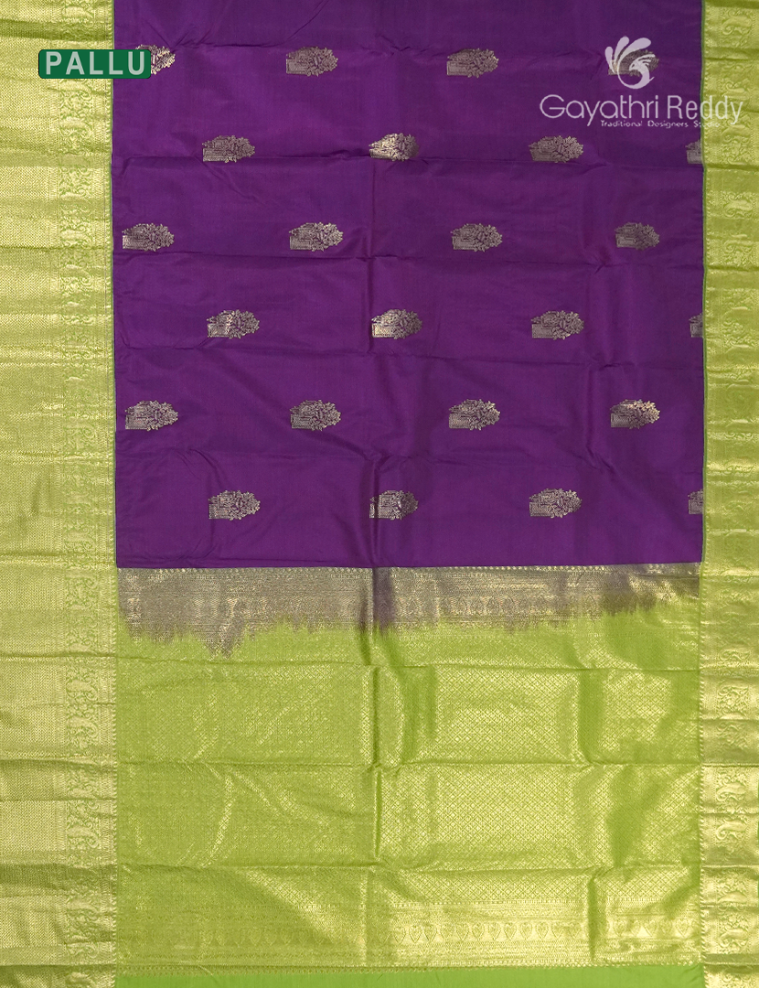 Semi Kanchipuram Silk Saree in Purple and Parrot Green
