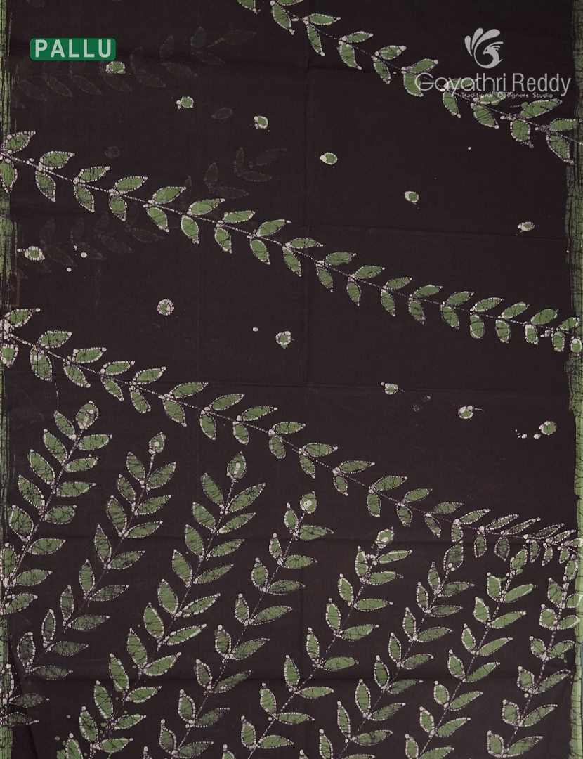 Cotton Batik Print Saree in Slate Black