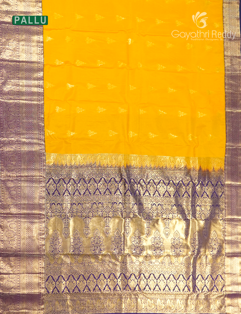 Semi Kanchipuram Silk Saree in Deep Sunshine Yellow and Deep Violet