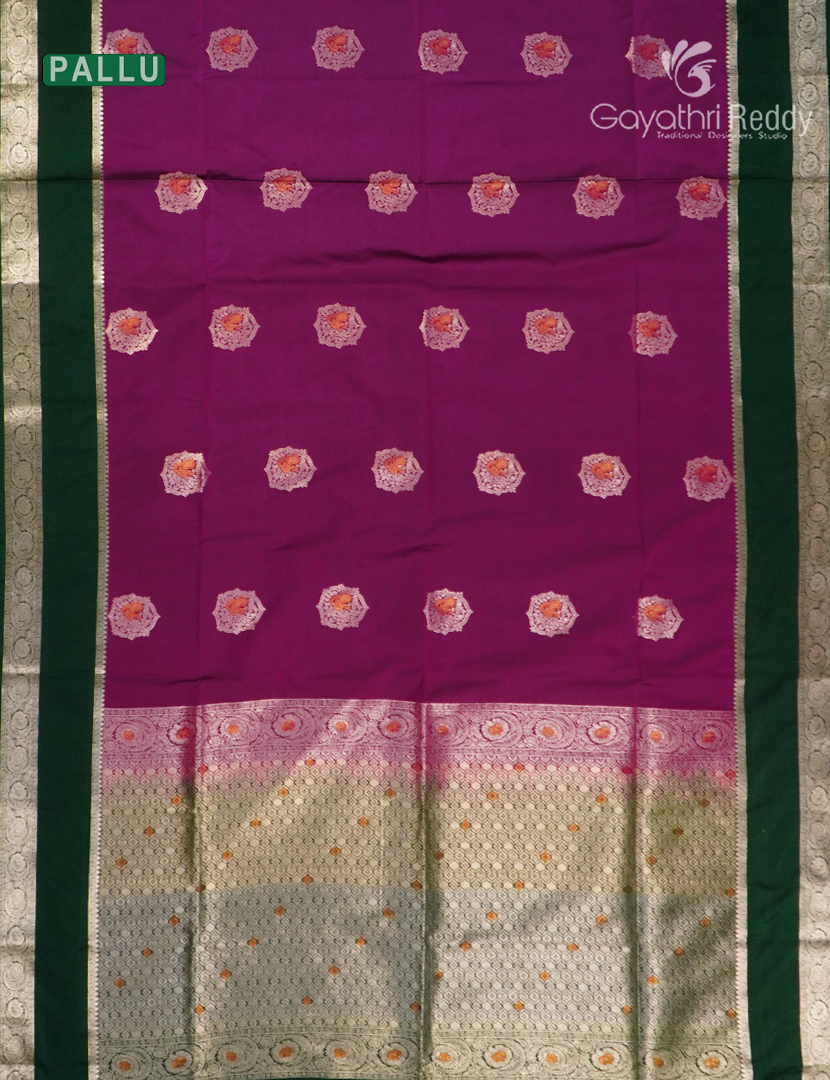 Soft Silk Saree in Deep Magenta and Deep Green