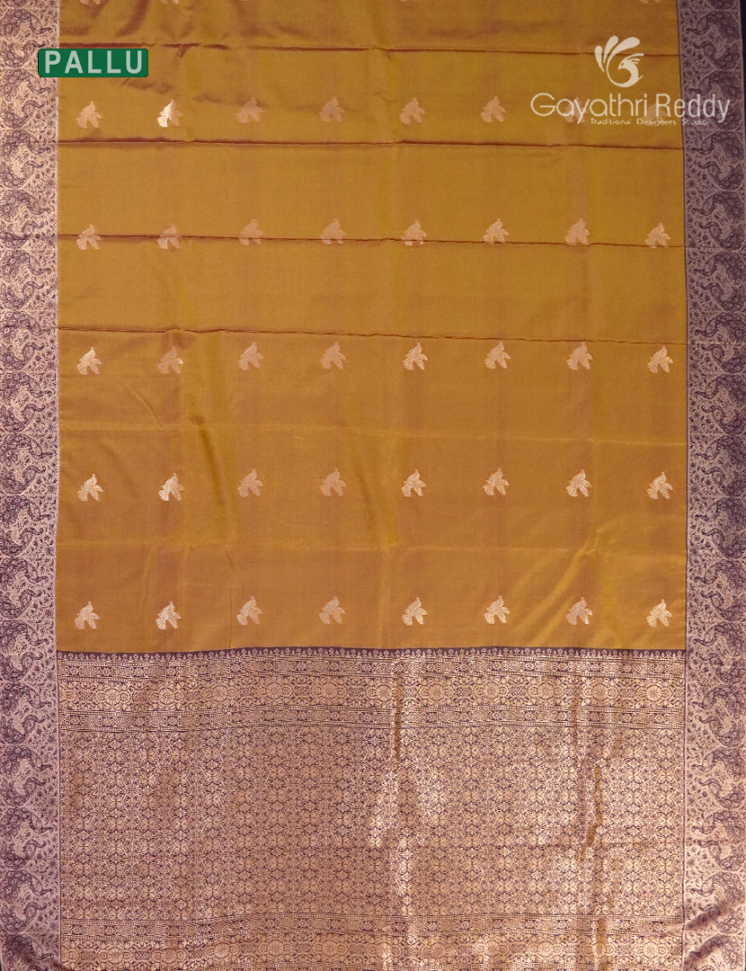 Semi Kanchipuran Silk Saree in Deep Mustard and  Brown