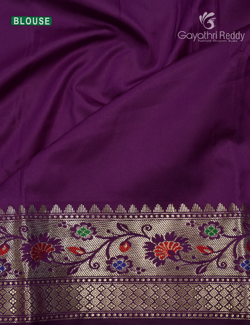 Semi Banaras Katan Silk Saree in Deep Violet and Red