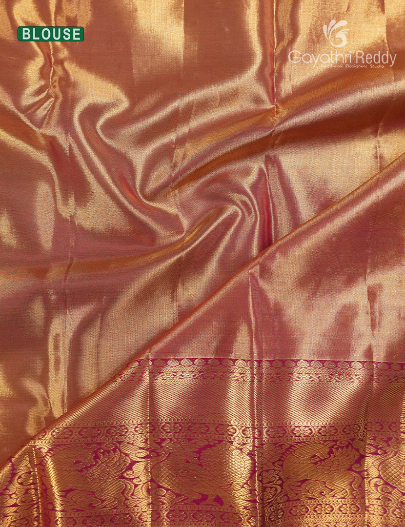 Pure Kanchipuram Silk Bridal Saree in Antique Gold and Deep Pink