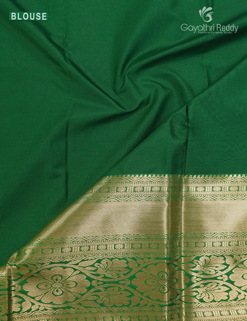 Semi Kanchipuram Silk Saree in Tangerine  and Parrot Green