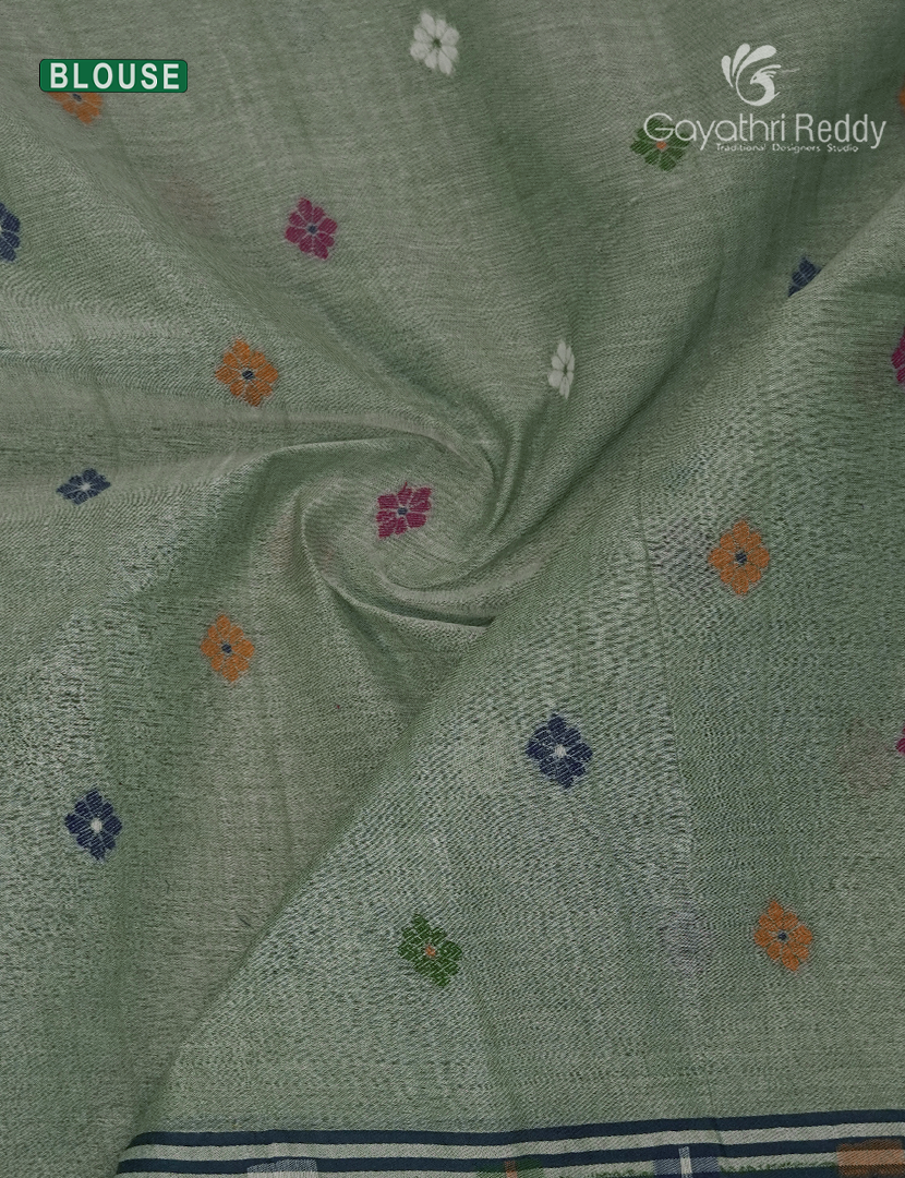 Jamdani Cotton Saree in Sage Green
