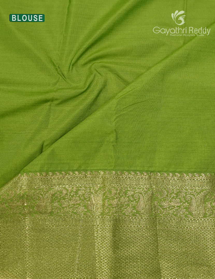Semi Kanchipuram Silk Saree in Purple and Parrot Green