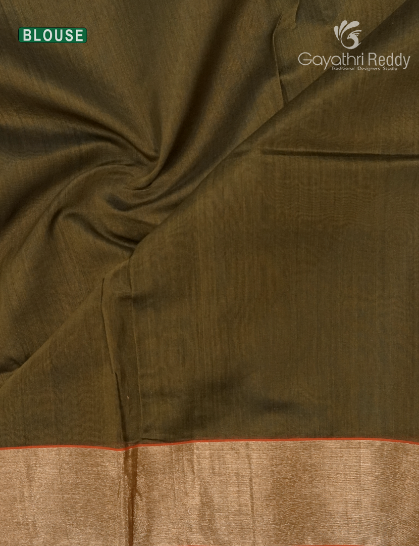 Pure Chanderi Sico Saree in Deep Olive Green