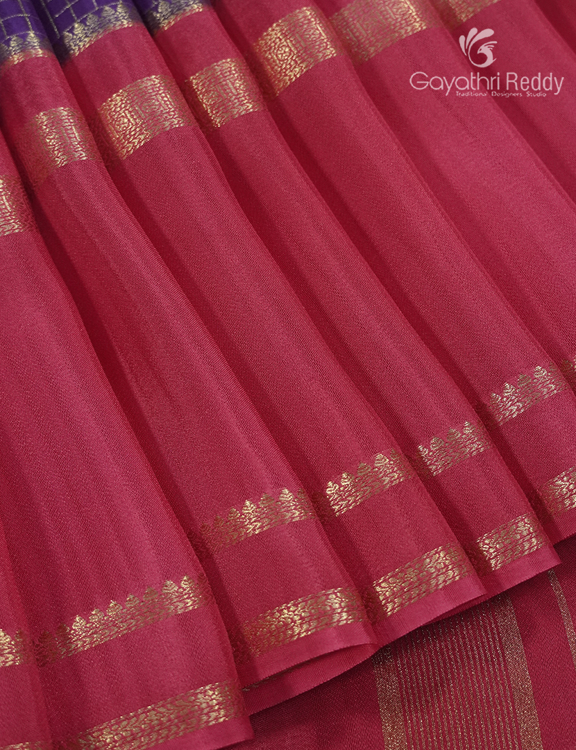 Semi Mysore Crepe Saree in Deep Purple and Rose Pink