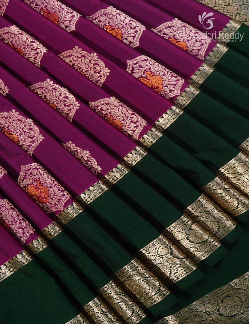 Soft Silk Saree in Deep Magenta and Deep Green