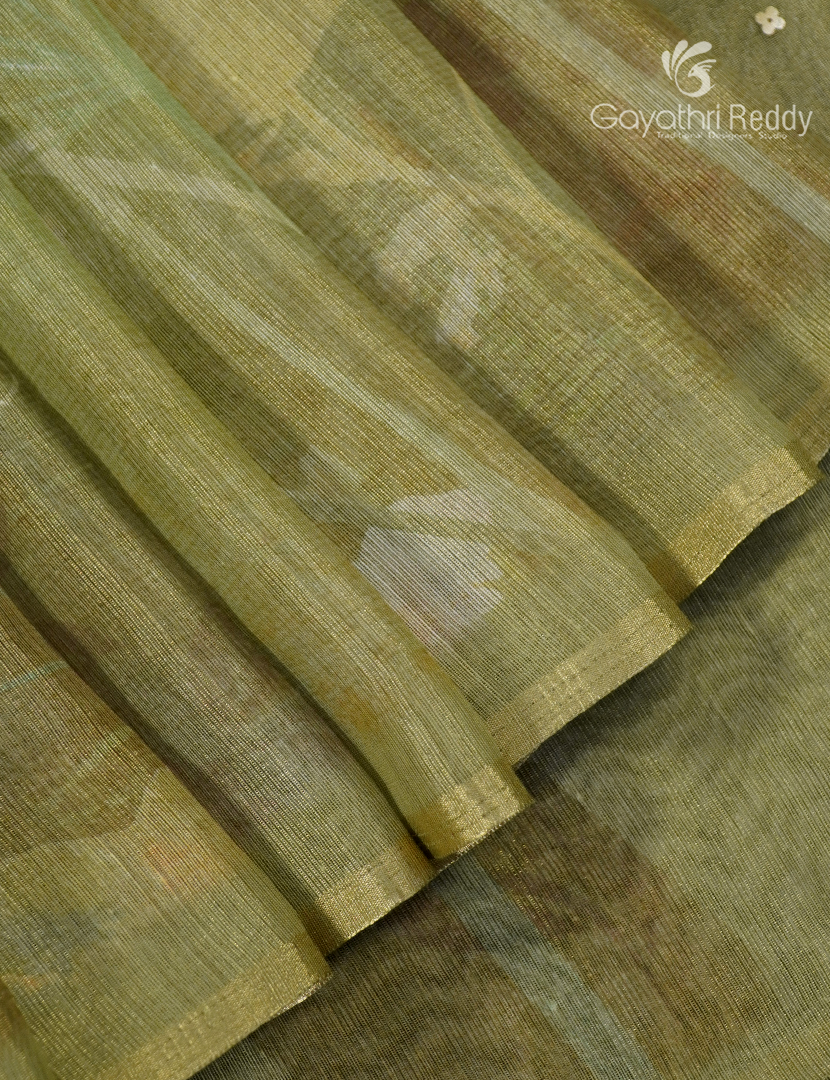 Linen Silk Saree in Parrot Green