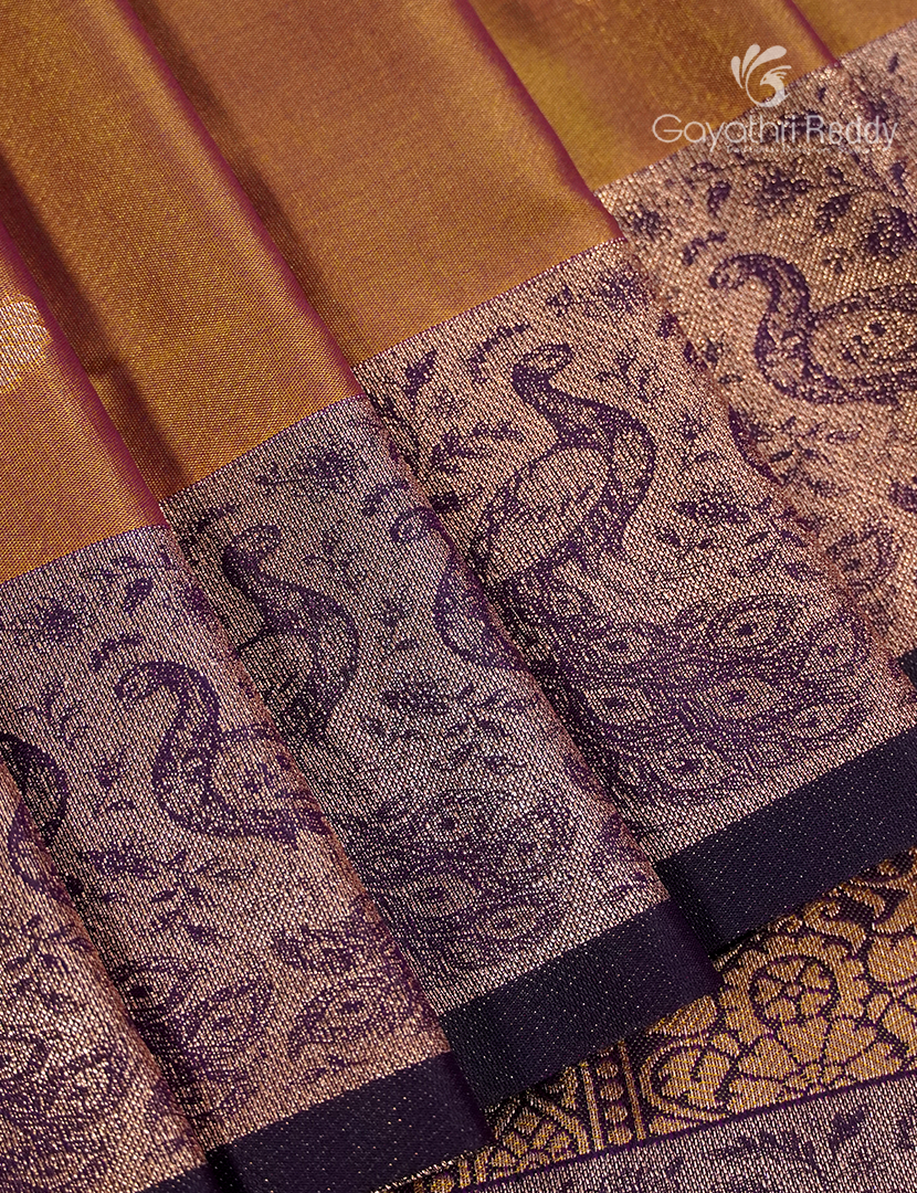 Semi Kanchipuran Silk Saree in Deep Mustard and  Brown
