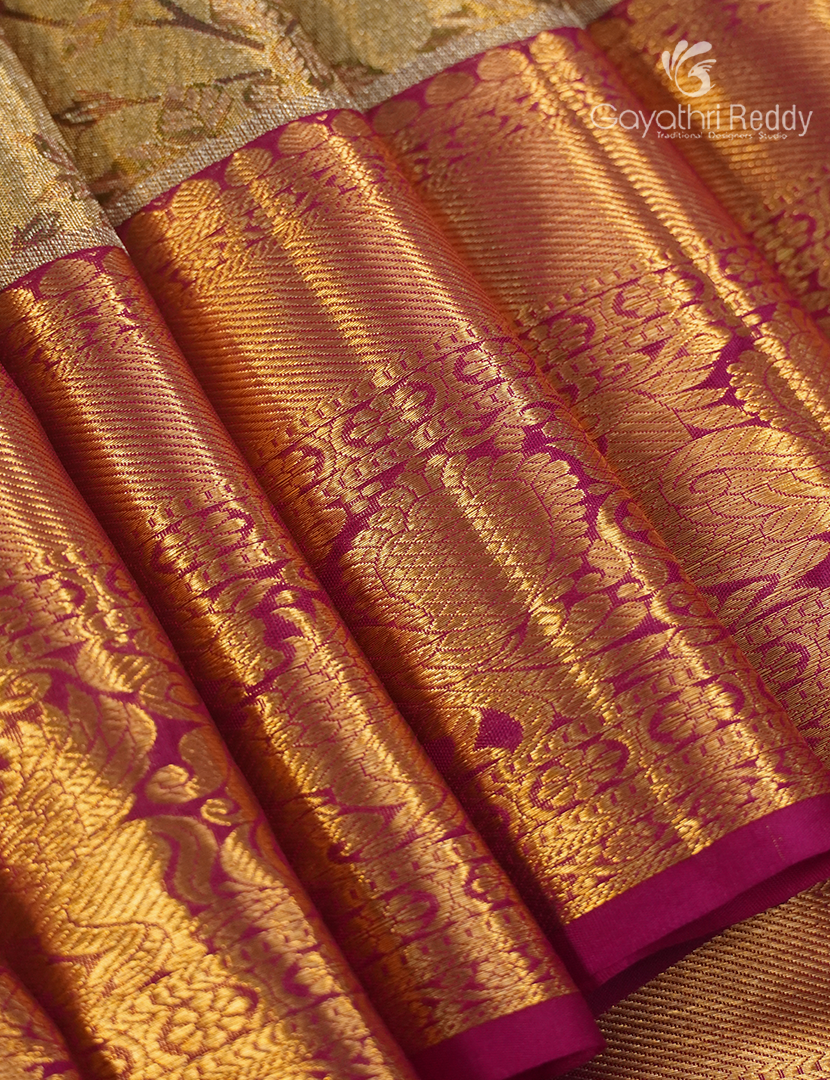 Pure Kanchipuram Silk Bridal Saree in Antique Gold and Deep Pink