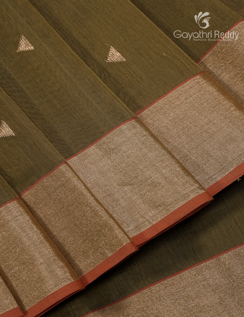 Pure Chanderi Sico Saree in Deep Olive Green