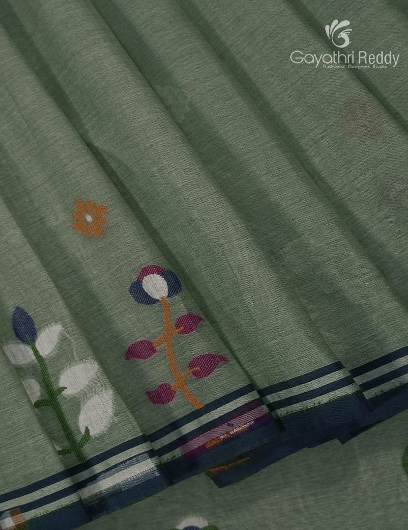 Jamdani Cotton Saree in Sage Green