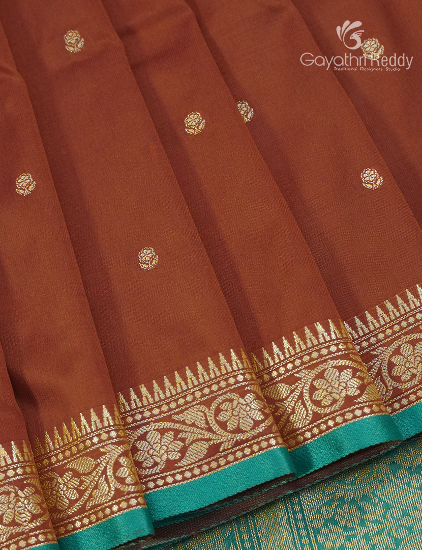 Semi Katan Silk Saree in Terracota Brown