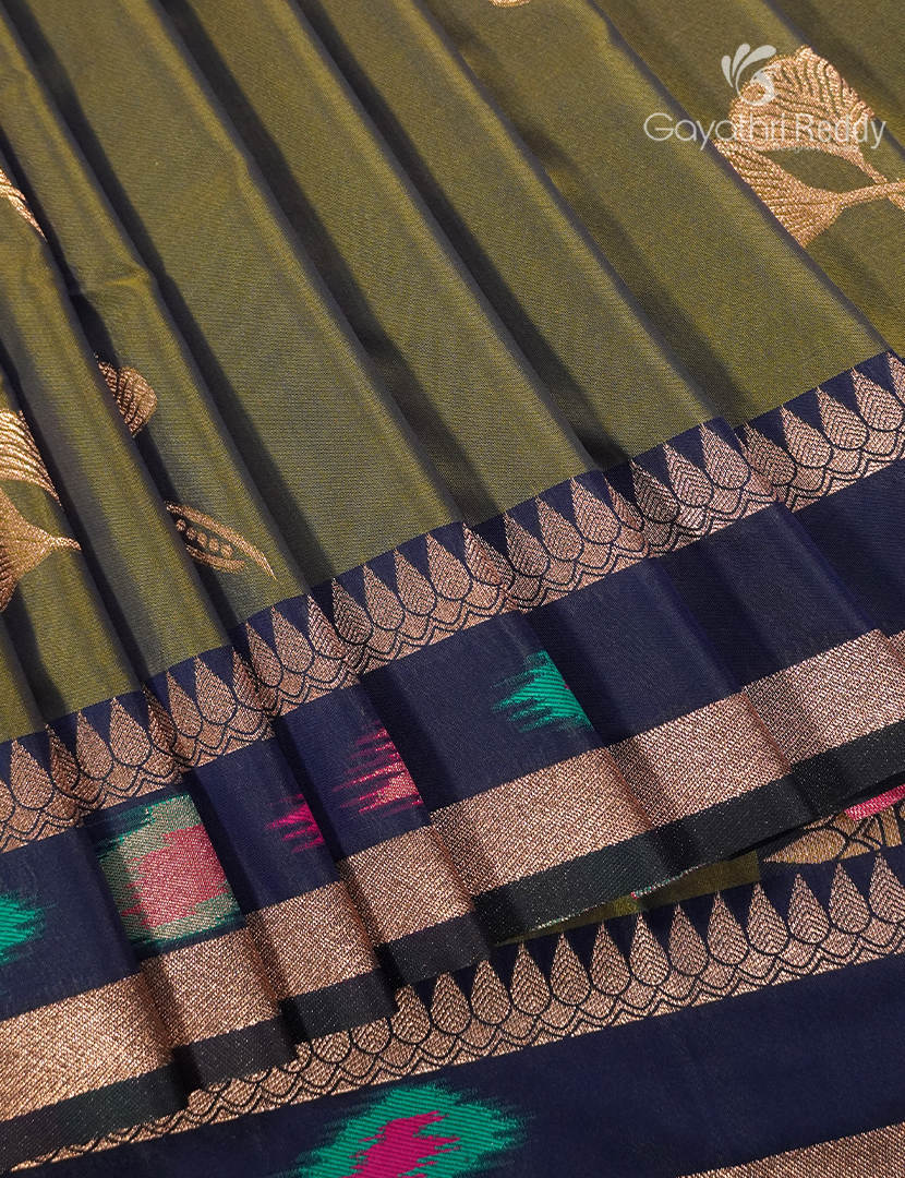 Semi Kanchipuram Art Silk Saree Mehendi Green