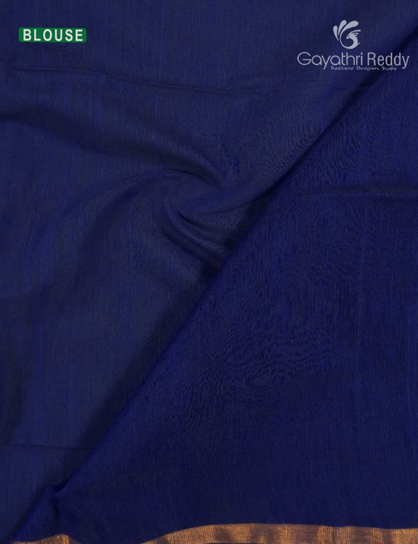 Pure Jamdani Kora Saree in Deep Blue