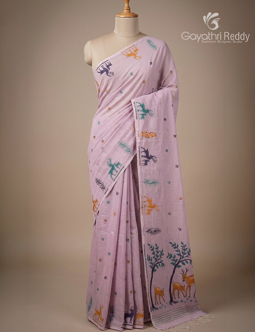 Jamdani Cotton Saree in Lilac