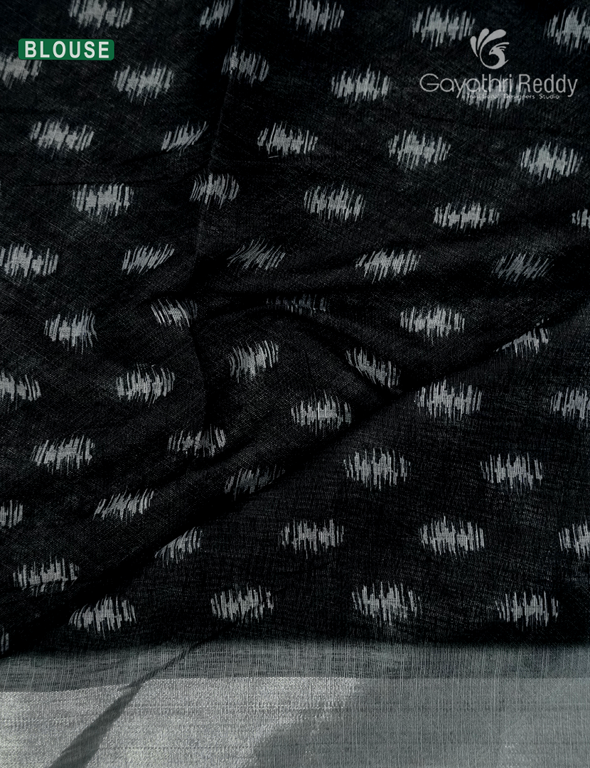 Linen Silk Saree in White and Black