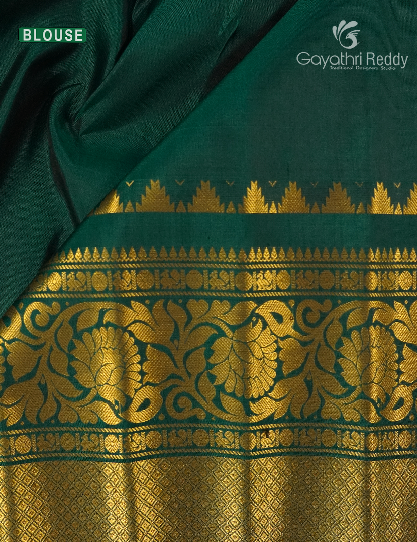 Pure Gadwal Silk Saree in Deep Brown and Bottle Green