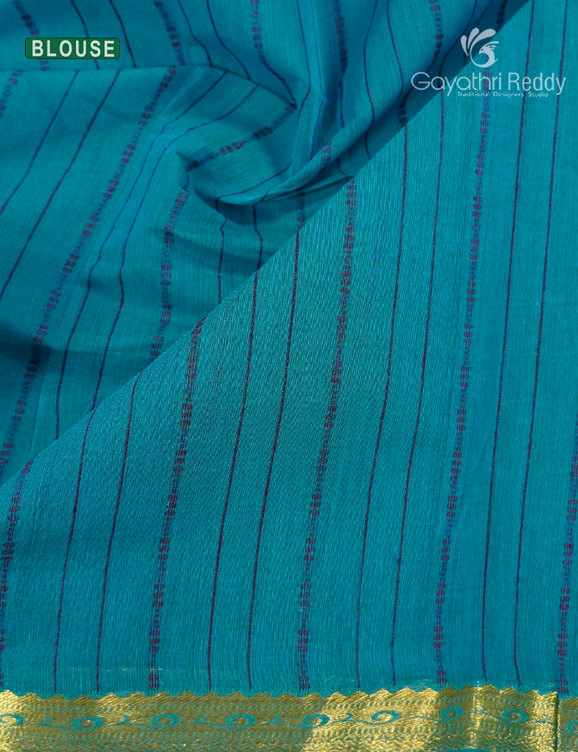 Pure Kanchi Cotton Saree in Rama Blue