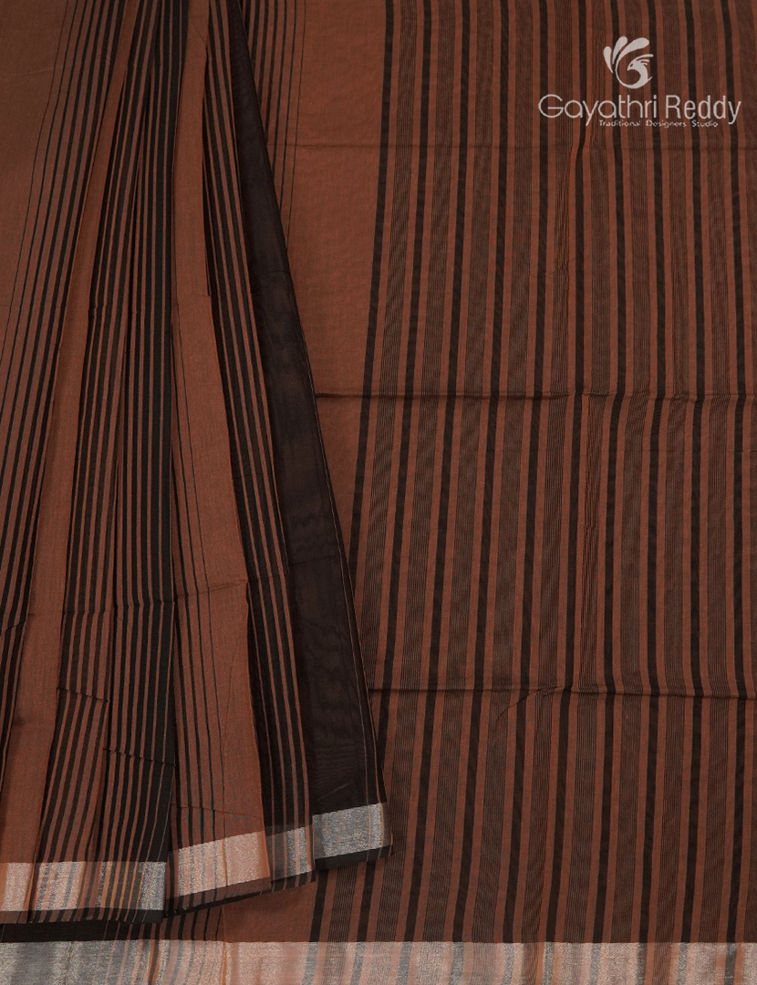 Pure Kanchi Cotton Saree in Brown and Deep Brown
