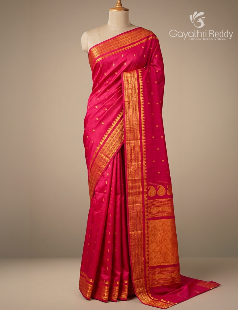 Pure Gadwal Silk Saree in Fuchsia Pink