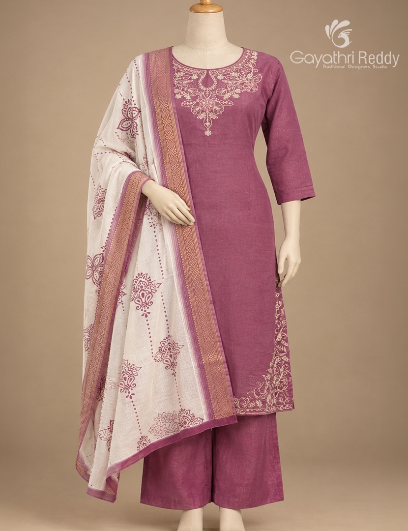 Readymade Dress Set in Mauve and Cream