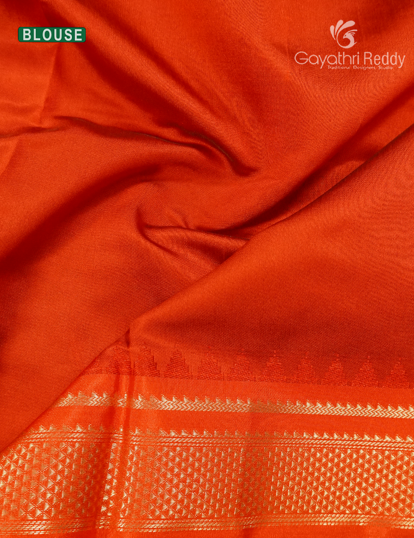 Semi Gadwal Saree in Mehendi Green and Orange