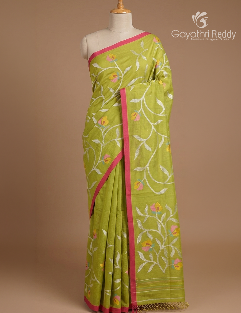 Pure Jamdani Kora Saree in Light Green