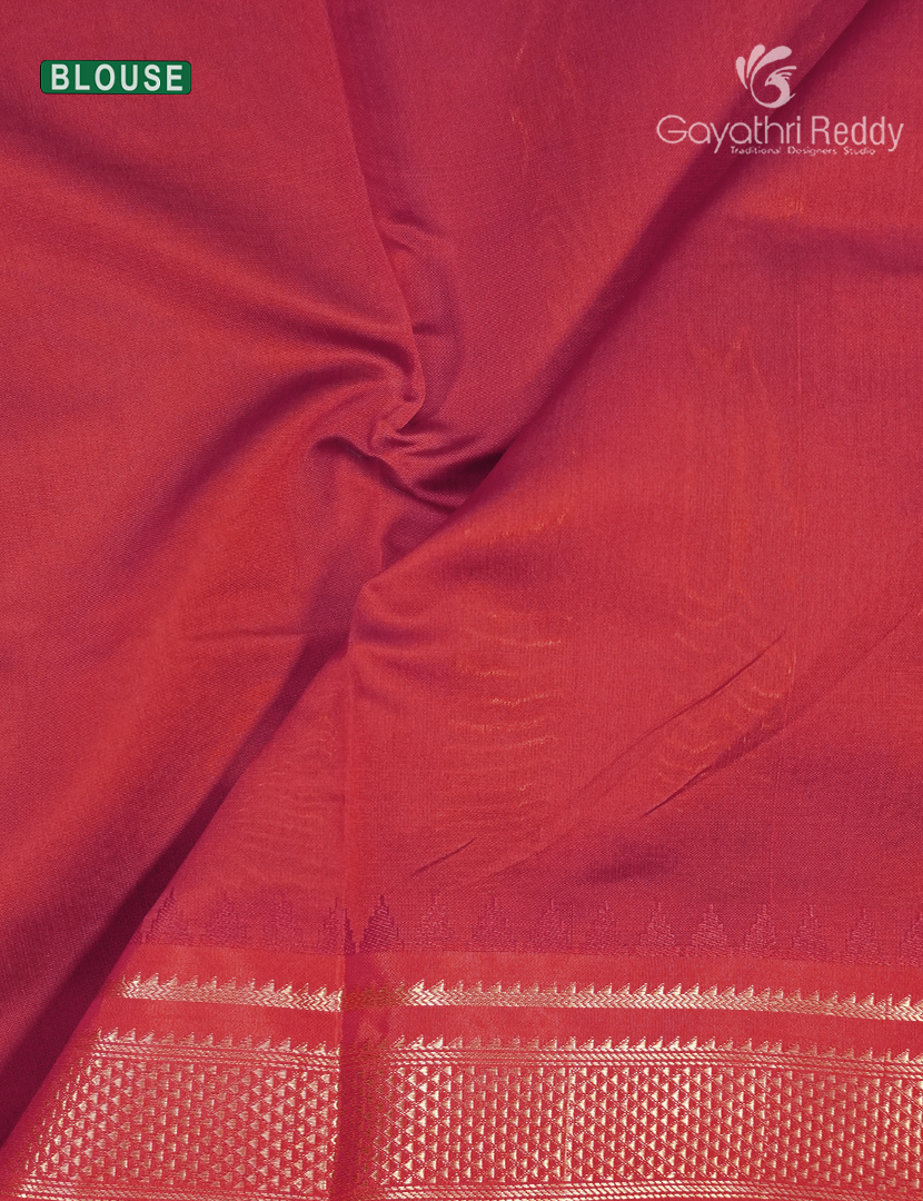 Semi Kanchipuram Art Silk Saree in Mehendi Green and Red