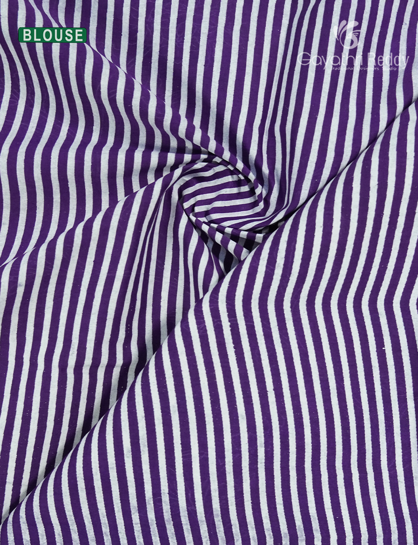 Pure MulMul Cotton Saree in Deep Purple and White