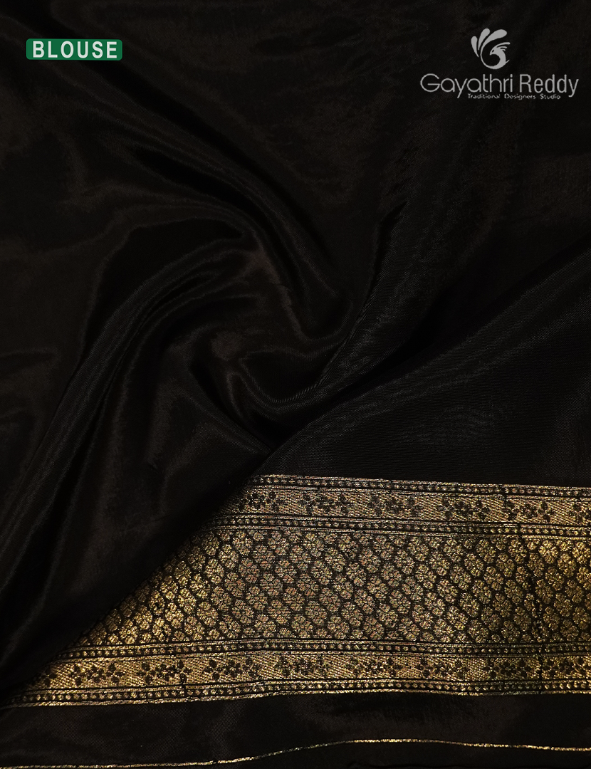 Pure Satin Silk Saree in Black