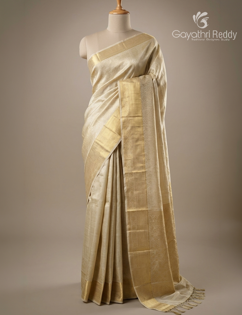 Semi Kanchipuram Silk Saree in Cream