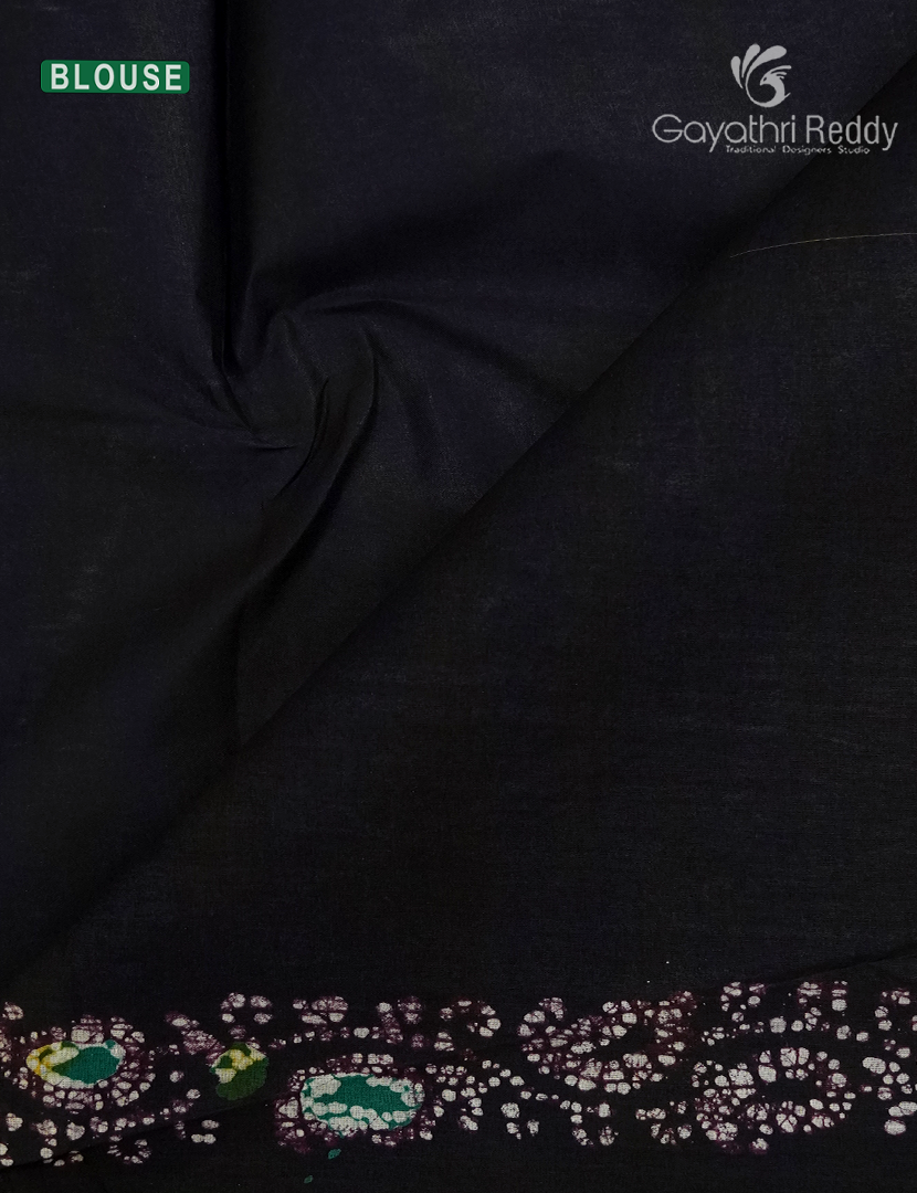 Cotton Batik Print Saree in Deep Black