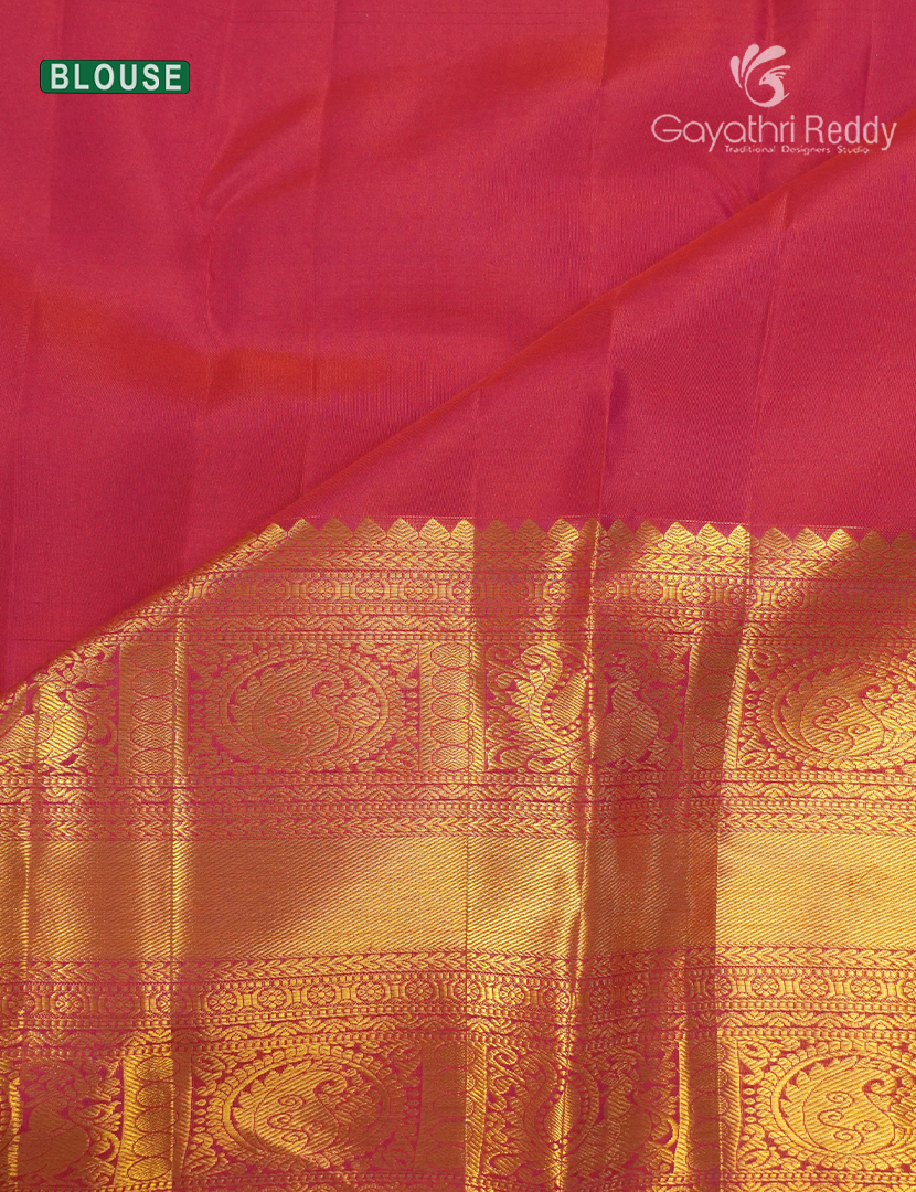 Pure Kanchipuram Silk Bridal Saree in Peach and Rani Pink
