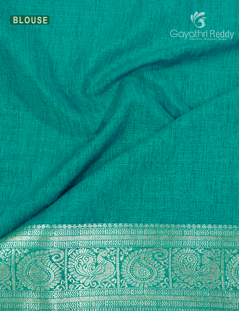 Semi Tussar Saree in Rama Green