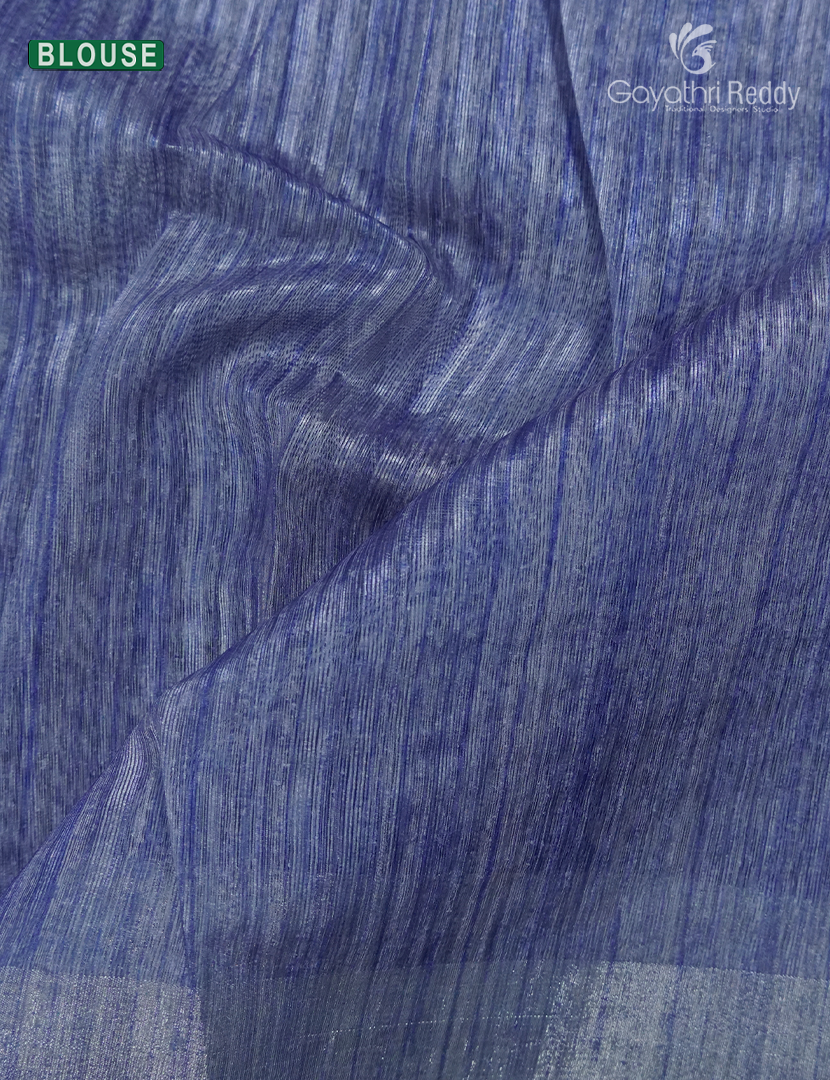 Pure Linen Saree in Cream and Denim Blue