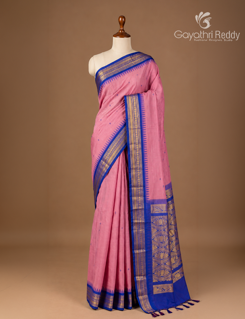 Pure Gadwal Cotton Saree in Mauve and Deep Blue