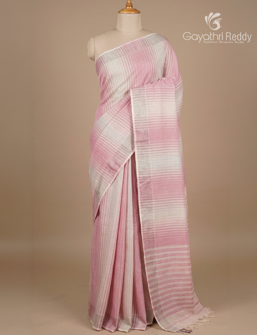 Pure Kanchi Cotton Saree in Cream and Baby Pink