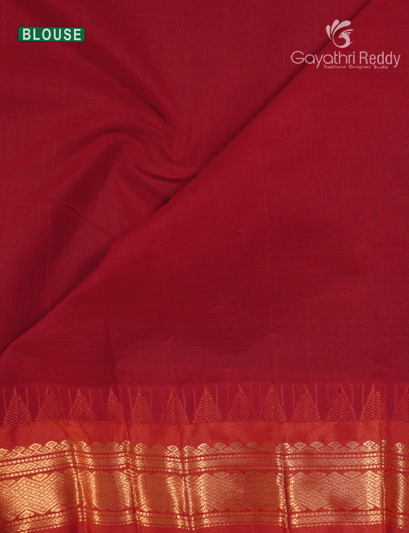 Pure Gadwal Cotton Saree in Golden Beige and Red