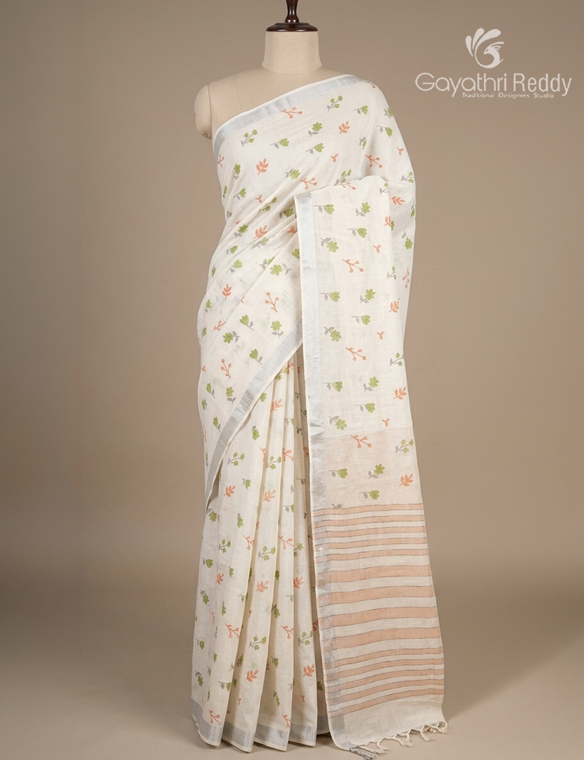 Pure Kanchi Cotton Printed Saree in Ivory