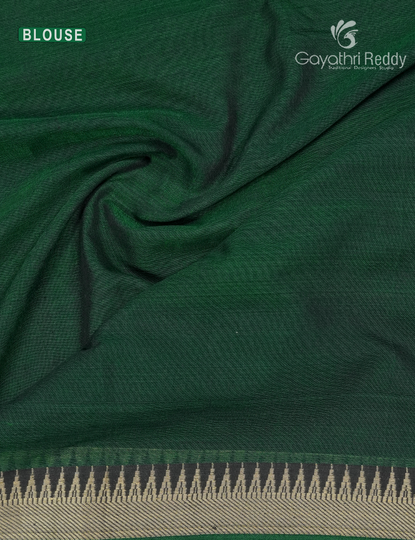 Pure Narayanpet Cotton Saree in Bottle Green