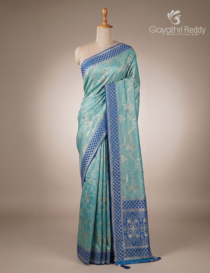 Semi Kanchipuram Silk Fancy  Saree in Sea Grey and Navy Blue