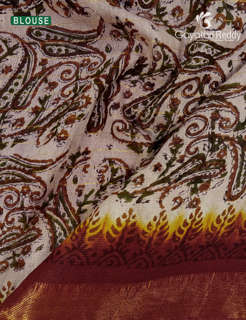Mangalgiri Kalamkari Saree in Deep Rust