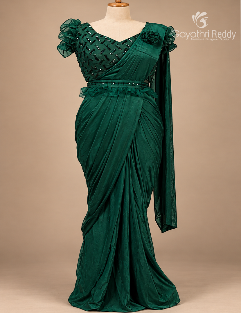 One Minute Saree in Green